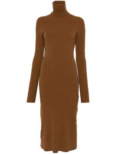Fabiana Filippi Ribbed-knit Midi Dress In Brown