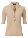 Fabiana Filippi Ribbed-knit Polo Neck Top In Brown