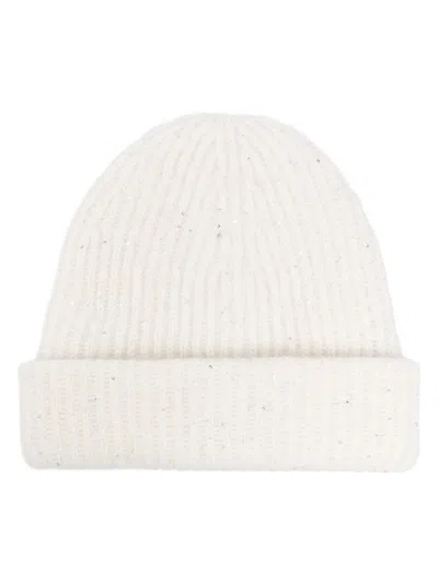 Fabiana Filippi Ribbed Knit Sequin Embellished Hat In White