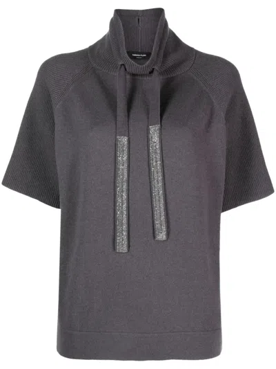 Fabiana Filippi Ribbed-knit Short-sleeve Hoodie In Grey