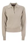 Fabiana Filippi V-neck Rib Trim Knit Polo Sweater In Beige