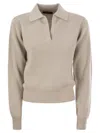 Fabiana Filippi V-neck Rib Trim Knit Polo Sweater In Neutrals