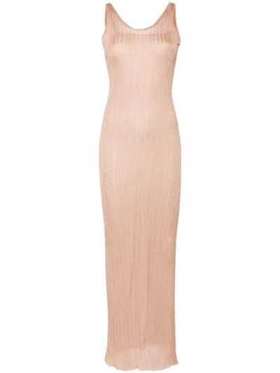 Fabiana Filippi Ribbed Lurex Slip Dress In Orange