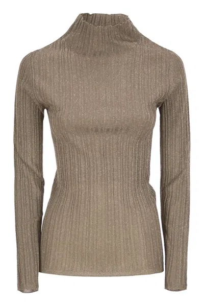 Fabiana Filippi Ribbed Lurex Turtleneck Sweater In Viscose In Gray