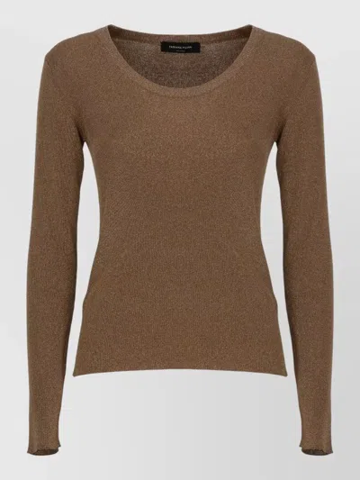 Fabiana Filippi Ribbed Metallic Viscose Crewneck Knitwear Sweater In Brown