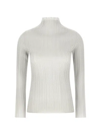 Fabiana Filippi Metallic Thread Sweater Long Sleeves Mock Neck In Silver