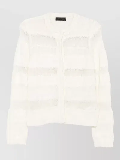 Fabiana Filippi Ribbed Open Knit Striped Wool Silk Cashmere Cardigan In White