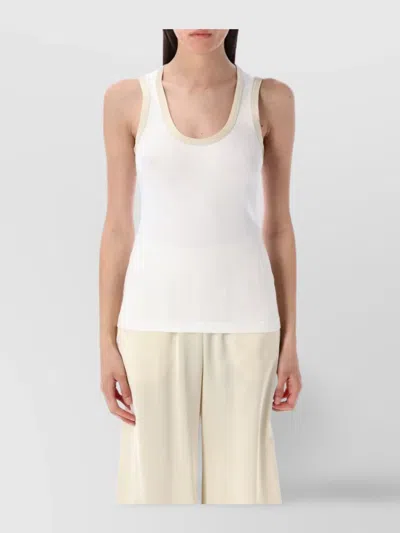 Fabiana Filippi Ribbed Scoop Neck Sleeveless Contrast Trim Top In White