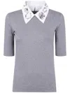 Fabiana Filippi Ribbed Short Sleeve T-shirt With Embroidered In Gray