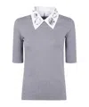 Fabiana Filippi Ribbed Short Sleeve T-shirt With Embroidered In Gray