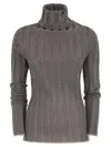 Fabiana Filippi Ribbed Turtleneck Sweater With Lurex Trim In Gray