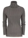 Fabiana Filippi Ribbed Turtleneck Sweater With Lurex Trim In Brown
