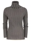 Fabiana Filippi Ribbed Turtleneck Sweater With Lurex Trim In Gray