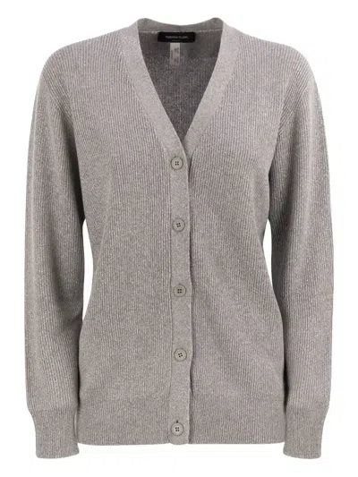 Fabiana Filippi English Ribbed Cardigan In Gray