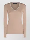 Fabiana Filippi Ribbed V-neck Long Sleeve Knitwear In Brown