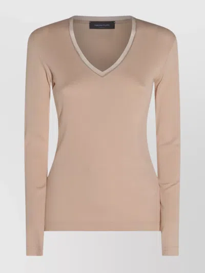 Fabiana Filippi Ribbed V-neck Long Sleeve Knitwear In Brown