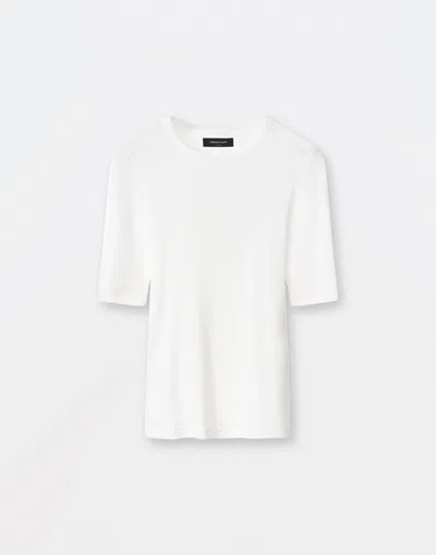 Fabiana Filippi Ribbed Viscose Jersey Short Sleeve Crew Neck T-shirt In White