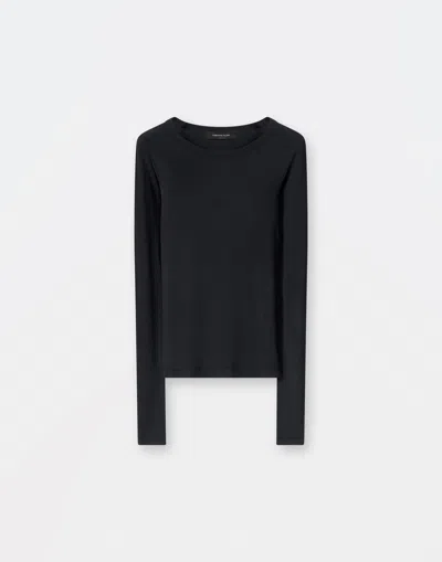 Fabiana Filippi Ribbed Viscose Jersey Wide Neck Long Sleeve T-shirt In Black