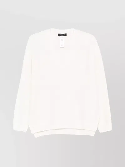 Fabiana Filippi Ribbed Wool V-neck Jumper With Dropped Shoulders In White