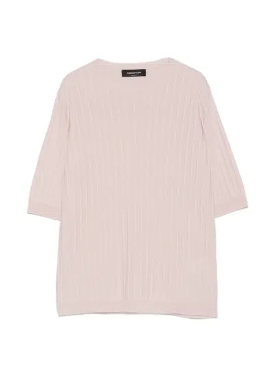 Fabiana Filippi Ribbed-knit Short-sleeve Sweater In Pink
