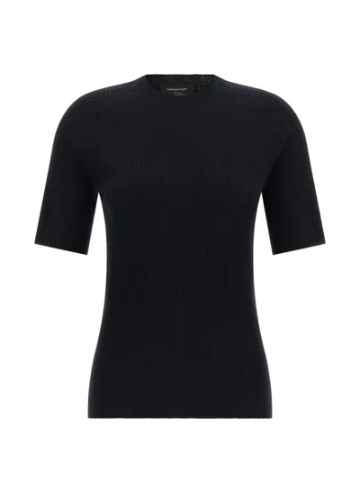 Fabiana Filippi Crew Neck Rib Knit Short Sleeve T-shirt In Blue