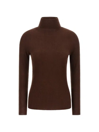 Fabiana Filippi Ribbed Virgin Wool Cashmere Turtleneck Sweater In Brown