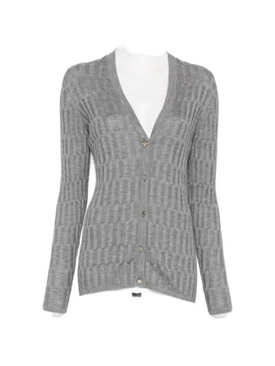 Fabiana Filippi Ribbed-knit V-neck Cardigan In Gray