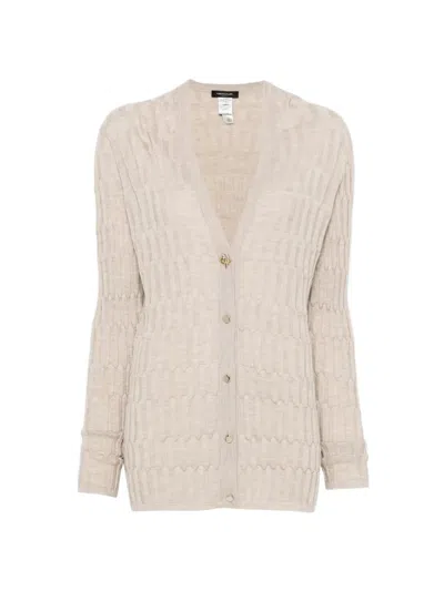 Fabiana Filippi Ribbed-knit V-neck Cardigan In Neutral