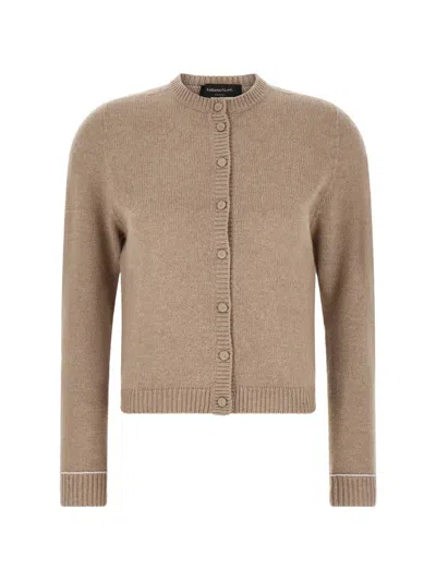 Fabiana Filippi Crew Neck Cardigan Covered Buttons Long Sleeves In Brown