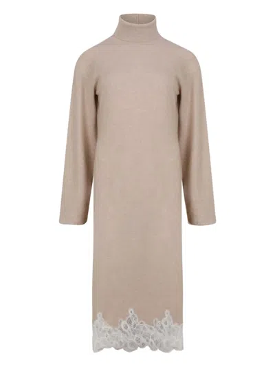 Fabiana Filippi Roll-neck Lace-trim Dress In Neutral