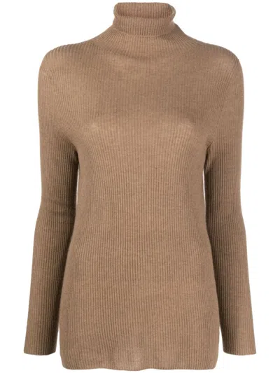 Fabiana Filippi High-neck Ribbed-knit Jumper In Brown