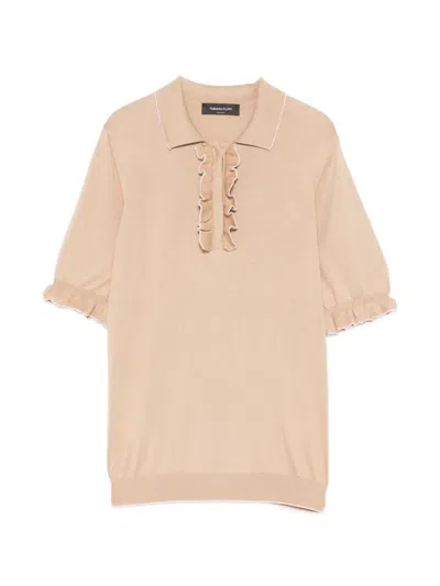 Fabiana Filippi Ruffled Knit Polo Top In Pink