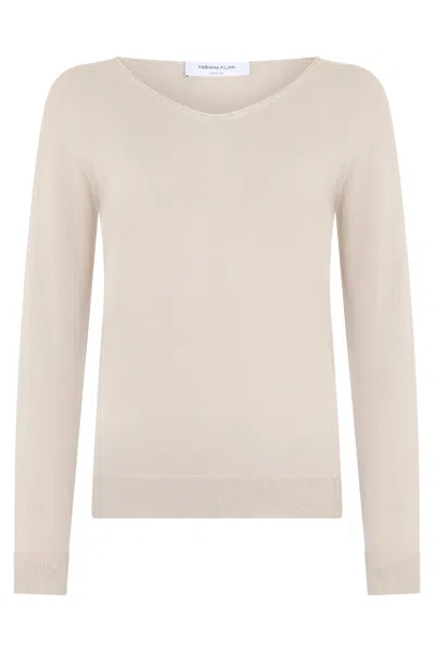 Fabiana Filippi Sand-colored Sweater With Long Sleeves, Versatile And Comfortable. In Neutral