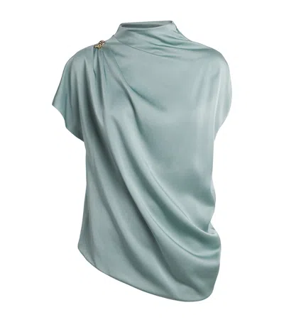 Fabiana Filippi Satin Asymmetric Ruched Blouse In Green