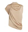 Fabiana Filippi Draped Mock-neck Enver Satin Top In Pink
