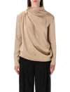 Fabiana Filippi Satin Draped Blouse With Jewel Detail In Brown