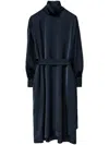 Fabiana Filippi Viscose Satin Dress With High Collar And Self Belt In Blau