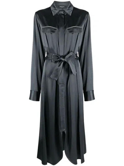 Fabiana Filippi Satin Long-sleeve Shirtdress In Blue