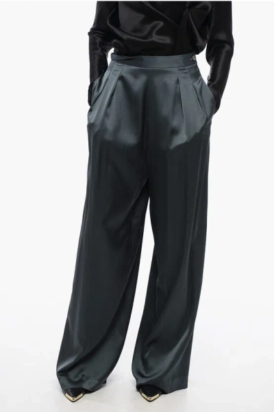 Fabiana Filippi Satin Palazzo Pants With Double-pleats In Blue