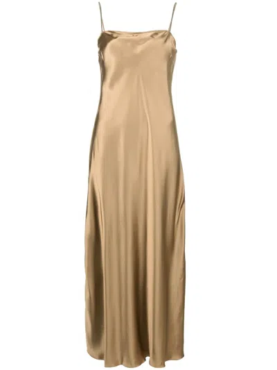 Fabiana Filippi Satin Slip Midi Dress In Brown