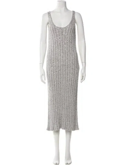 Pre-owned Fabiana Filippi Scoop Neck Long Dress W/ Tags In Gray