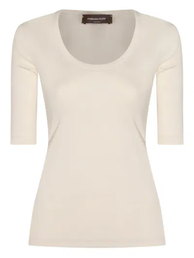 Fabiana Filippi Ribbed Top Fitted Silhouette Scoop Neck In Neutral