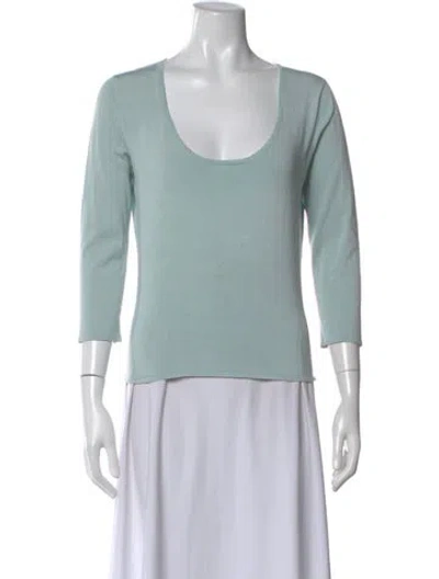 Pre-owned Fabiana Filippi Scoop Neck Three-quarter Sleeve Top In Blue