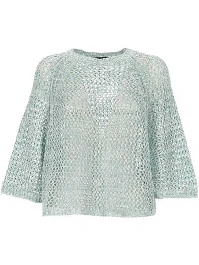 Fabiana Filippi Sea Green Crew Neck Sweater In Blue