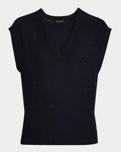 Fabiana Filippi Sequin Cotton-linen Knit Vest In Dark Blue