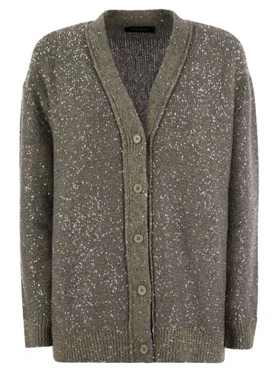 FABIANA FILIPPI SEQUIN COTTON RIBBON V NECK CARDIGAN