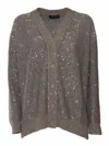 Fabiana Filippi Sequin Cotton Ribbon V Neck Cardigan In Brown