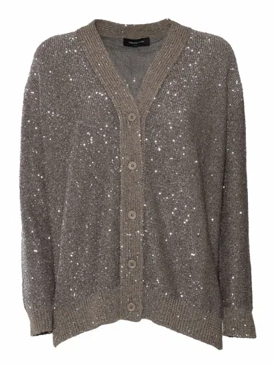 Fabiana Filippi Sequin Cotton Ribbon V Neck Cardigan In Brown