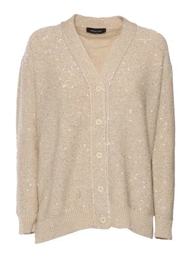 Fabiana Filippi Sequin Cotton Ribbon V Neck Cardigan In Neutral