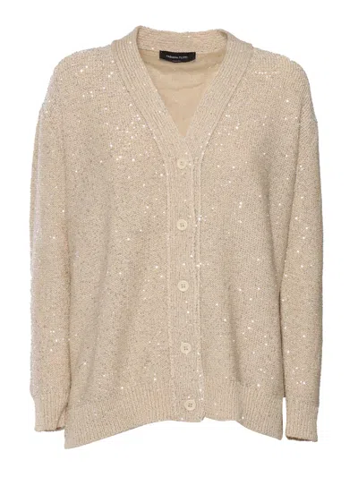 Fabiana Filippi Sequin Cotton Ribbon V Neck Cardigan In Neutral